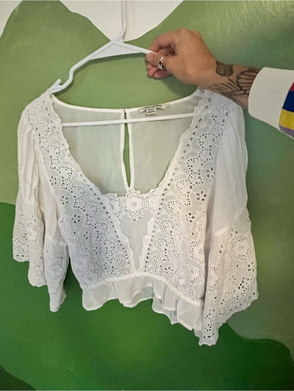 Vintage American Eagle White Eyelet Cotton Boho Blouse